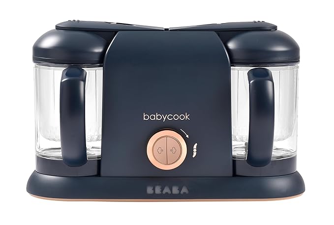 BEABA Babycook Duo 4 in 1 Baby Food Maker, Puree Steamer and Blender for Purees, Grinder with Auto Steam Cooking, Lrg 9.1 Cup Capacity, Makes 54 Servings in 20 Mins, Midnight