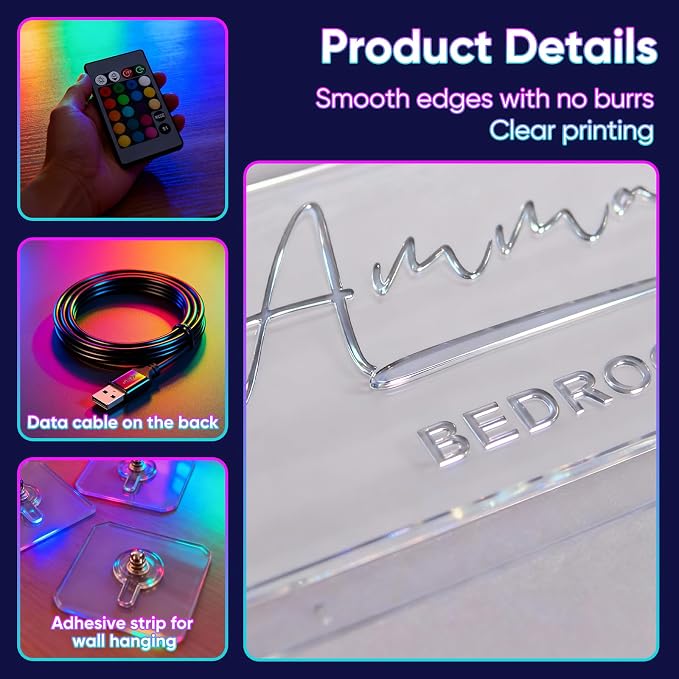 VEELU Personalized Name Mirror Light Up LED Wall Decoration - Image 2