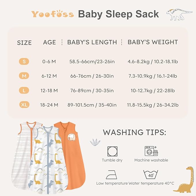 Yoofoss Baby Sleep Sack 18-24 Months Baby Wearable Blanket 100% Cotton 2-Way Zipper TOG 0.5 Toddler Sleeping Sack 3 Pack, Lightweight Sleep Sacks for Babies(X-Large)