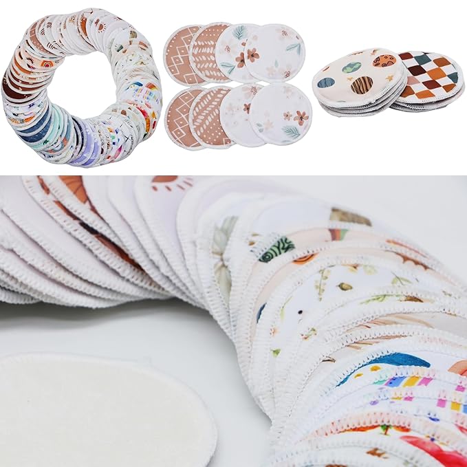 8 pcs(4 Pairs) Random Prints Breast Pads for Nursing Mothers, Reusable and Washable with 1 Bag(8 pcs randomprints with1 Bag)