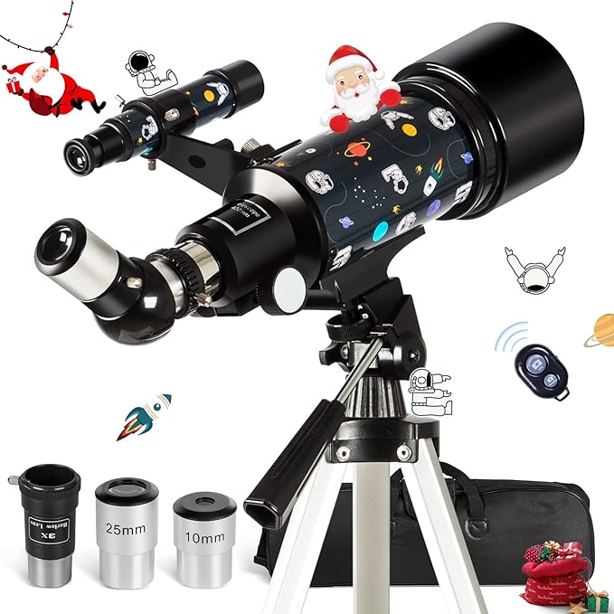 Telescope for Kids Adults Astronomy Beginners Over 8 Years Old, 70mm Aperture Astronomical Refractor Telescopes with Phone Adapter & Wireless Remote, Astronomy Space for Christmas Birthday