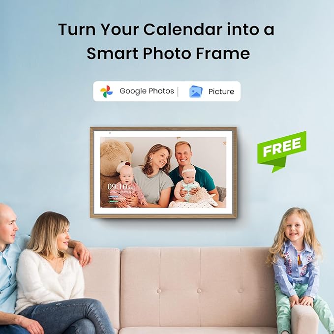 ApoloSign 15.6-inch Digital Calendar: Dual Mode Calendar with Google Play & Multi-calendar Sync, Electronic Planner & Chore Chart, Smart Touchscreen, Interactive Display for Family Schedules (Teak, 15.6")