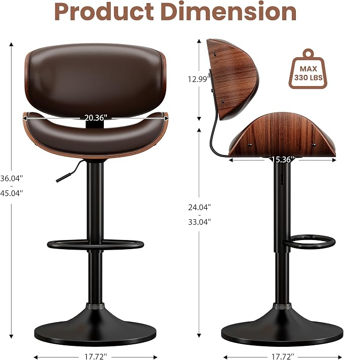 YaFiti Swivel Bar Stools Set of 2, Modern PU Leather Adjustable Counter Stool - Image 3