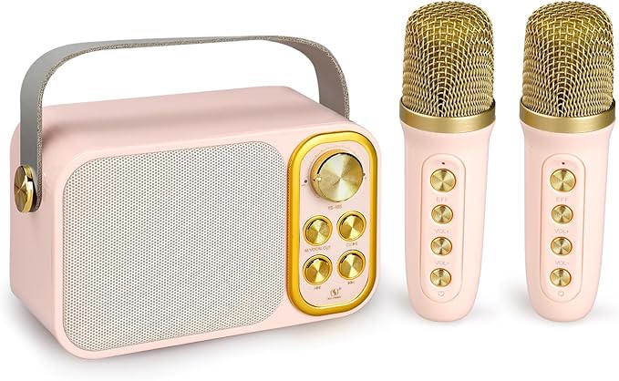 Mini Karaoke Machine for Kids Adult, Portable Bluetooth Karaoke Speaker with 2 Wireless Microphones for Home Party, Great Gifts for Boys and Girls Ages 4, 5, 6, 7, 8,9,10,11, 12+ Years Old