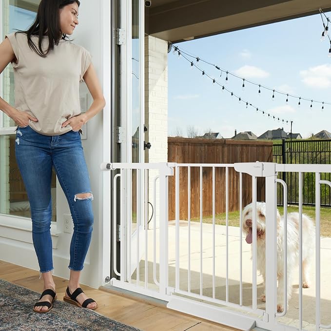 Cumbor 29.7-57" Extra Wide Baby Gate for Stairs, Mom's Choice Awards Winner-Dog Gate for Doorways, Pressure Mounted Walk Through Safety Child Gate for Kids Toddler, Tall Pet Puppy Fence Gate, White
