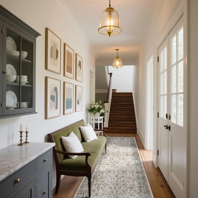 Washable Kitchen Rug Runners for Hallways: 2'x10' Bedroom Rug Non Slip Low-Pile Stain Resistant Soft Indoor Floor Carpet Runner for Indoor Entryway Hallways Kitchen Laundry Room Beside Farmhouseb