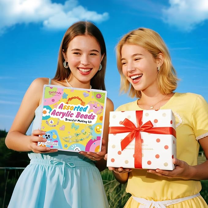 Sunlode Acrylic Beads for Bracelet Making, Assorted 6 Colors Cute Beads, Flower Bow Candy Bear Kawaii Bracelet Charms for Jewelry Making, Necklace Keychains Phone Charms DIY Crafts Gifts for Girls