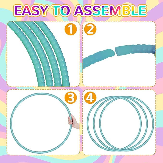 Shappy 6 Pcs Exercise Hoop Detachable Adjustable Plastic Toy Playground Toys Colored Hoop Circles for Teens Games Gymnastics Dog Agility Equipment Party Decor
