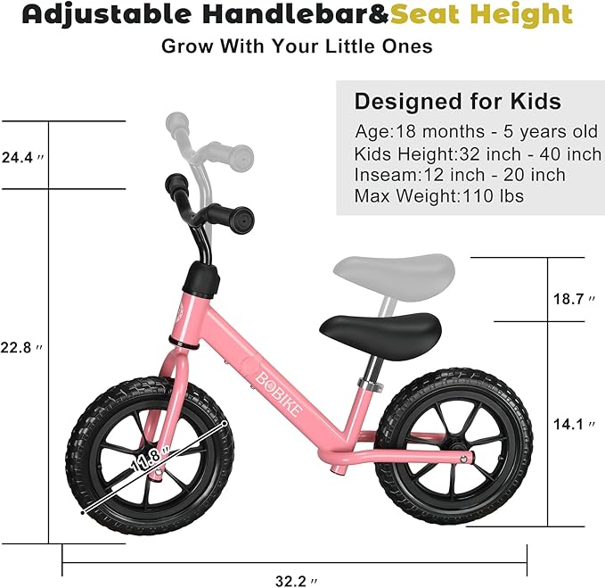 Toddler Balance Bike Toys for 2 to 5 Year Old Girls Boys Adjustable Seat and Handlebar No-Pedal Training Bike Best Gifts for Kids