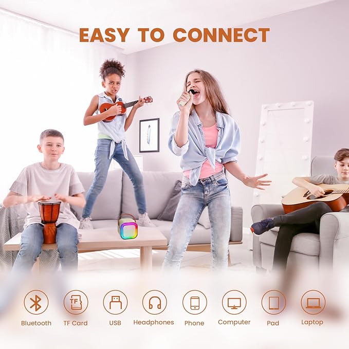 IROO Mini Karaoke Machine for Kids, 2025 TOP Toys Birthday Gifts Ideas for Girls Ages 4, 5, 6, 7, 8, 9, 10, 12+ Years Old, Portable MP3 Player with 2 Wireless Mics for Party