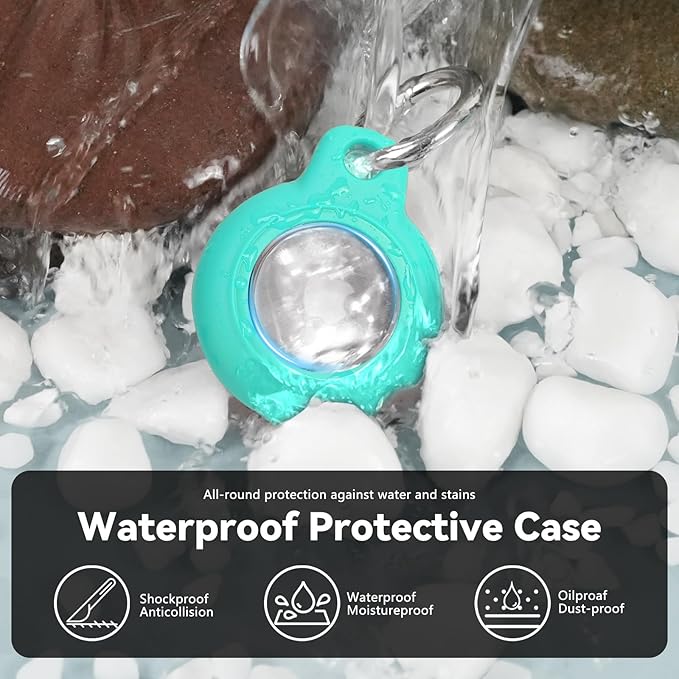 Upgrade Waterproof Airtags Holder with Apple Airtags Keychain, Hard PC Air Tag Case, Anti-Scratch & Shock Air tag Holder,Men's Women's Keyrings & Keychains, for Dog,Car Key,Luggage -Mint Green