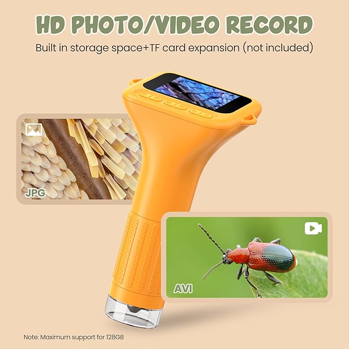 Handheld Microscope for Kids Portable Pocket Digiscope - 2" IPS HD Screen 1000X Digital Microscopes Camera PC Compatible 3-12 Year Old Girl Boy Science Edu Fun Birthday Gifts Toys