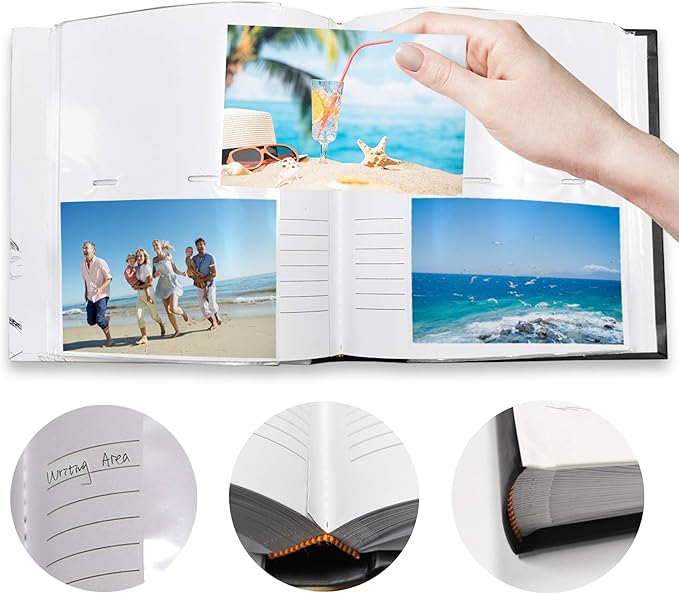 Holoary Photo Album 4x6 160 Photos Two Pictures Per Page, Memo Writing Area for Each Pocket, 160 Pockets 4”x6”, Printed Book Cover Travel Design Natural Beach Vacation Honeymoon Memories