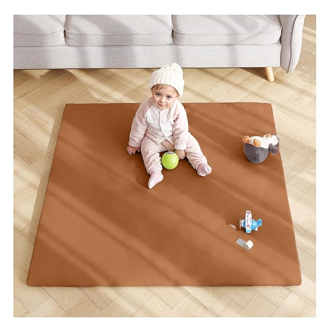Baby Play Mat 48"x48" – Thick, Non-Slip Foam Mat for Babies and Toddlers. Foldable, Scrubbable, Odorless, and Soft, Ideal for Playpens, Crawling, and Indoor Playtime-Brown