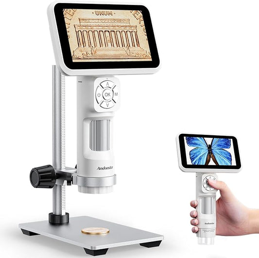 Andonstar Digital Microscope, 5" 1080P Coin Microscope Camera for Error Coin with 7.3" Metal Stand for Adults Kids, Handheld USB Coin Magnifier with 8 Adjustable LED Lights, Windows Mac PC View, AD115
