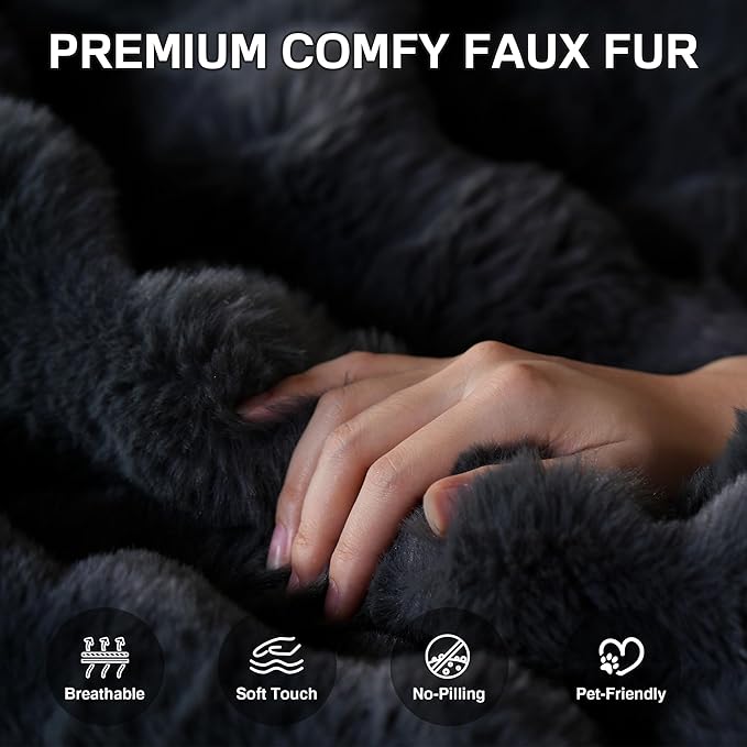 Modern Bean Bag Chair, Large Bean Bag Couch for Adults with Memory Foam Filled, Soft Faux Bunny Fur Lazy Chair for Living Room Bedroom Dorm Apartment, No Assembly Required, Dark Grey