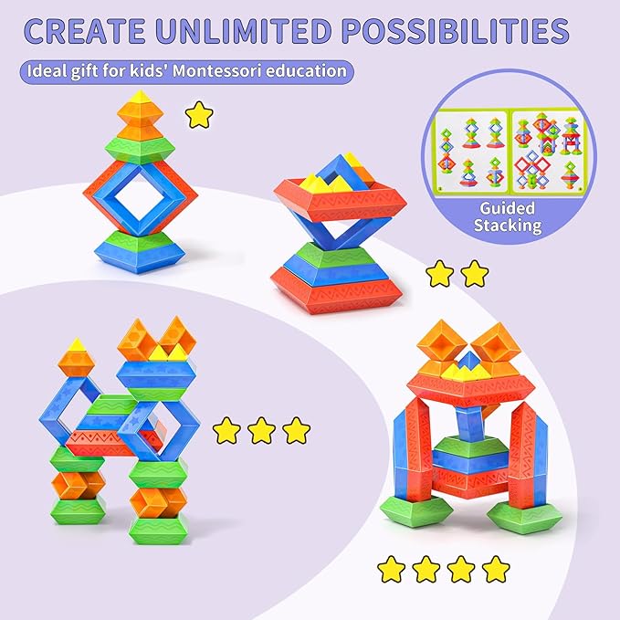 Blocks Building Toys for Toddlers 1-3 3-5, Pyramid Stacking Blocks Preschool Educational Toys for Ages 2 3 4 5 6 Boys & Girls Learning Stem Sensory Toys Kids Birthday, 30PCS