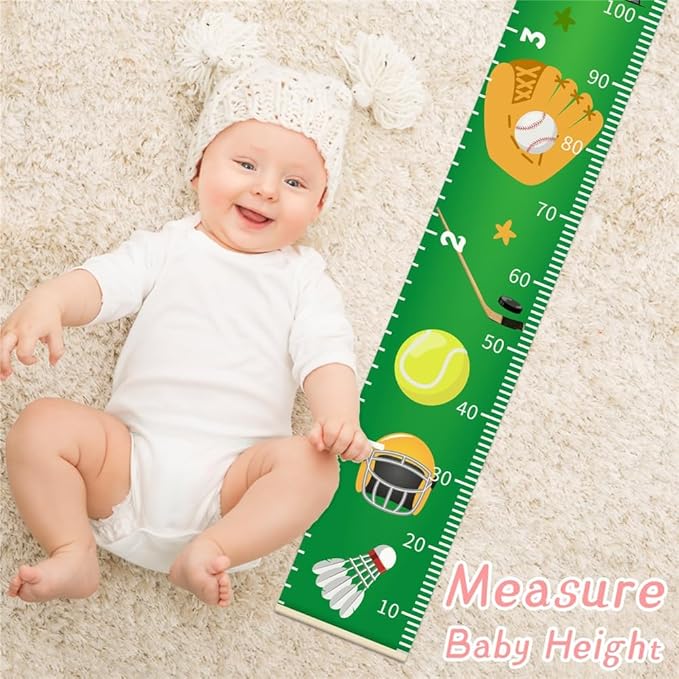 Pink Gray Color Block Growth Chart for Kids Baby Height Chart Ruler Removable Canvas Wooden Frame Hanging Wall Rulers Measurement Charts for Toddler Room Decor - 79"X7.9" with Black Wood