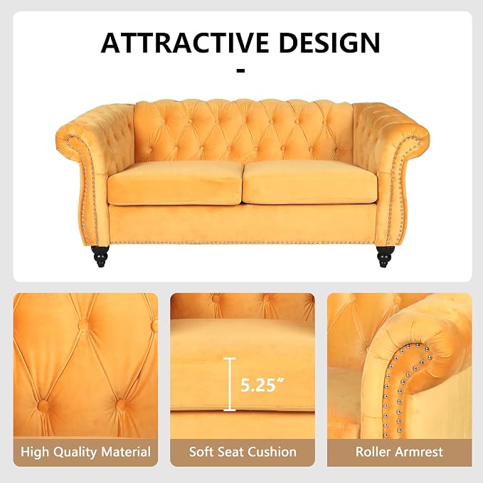 AVZEAR Chesterfield Loveseat, Modern Velvet Sofa Tufted Couch 2 Seater - Image 6