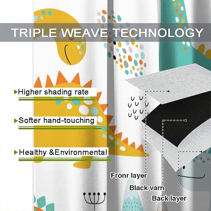 Dinosaur Curtains for Kids Boys Girls Home Decor Childish Cute Dino Animals Print Pattern Rod Pocket Blackout Window Drapes for Nursery Baby Bedroom Playroom W31.5xL72in 2 Panels