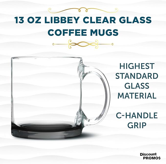 Libbey Clear Glass Coffee Mugs 13 oz. Set of 10, Bulk Pack - Perfect for Coffee, Tea, Espresso, Hot Cocoa, Other Beverages - Black Bottom