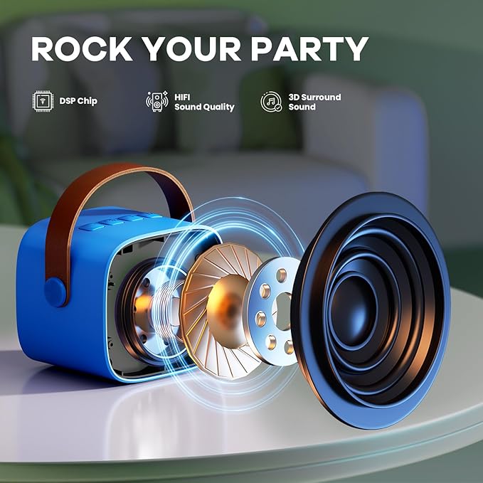 YLL Mini Karaoke Machine for Kids Adults, Portable Bluetooth Speaker with 2 Wireless Microphones, Birthday Gifts Toys for Girls Boys Ages 3, 4, 5, 6, 7, 8, 9,10,11,12+ Years Old Toddler (Royal-Blue)