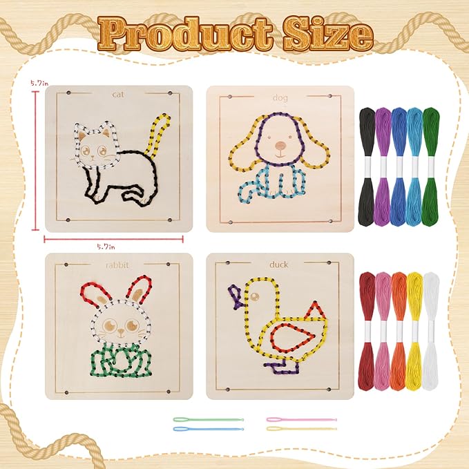 Montessori Wooden Lacing Toys for Toddlers and Kids Ages 2-4 5-7, Sewing Kit Fine Motor Skill Busy Board, Education Sensory Preschool Toy for 1 2 3 4 Year Olds, Birthday Gift for Boys and Girls