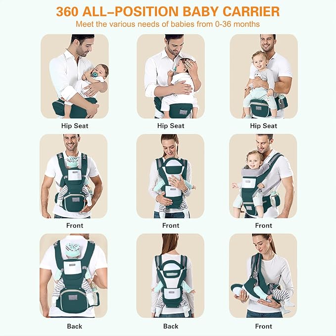 Baby Carrier Ergonomic Infant Carrier with Hip Seat Kangaroo Bag Soft Baby Carrier Newborn to Toddler 7-45lbs Front and Back Baby Holder Carrier for Men/Women Dad Mom