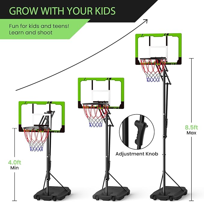 Basketball Hoop Outdoor 10 FT Height Adjustable, Portable Basketball Goals Systems with 45" Backboard for Youth Adults Kids - Backyard, Driveway, Indoor Play