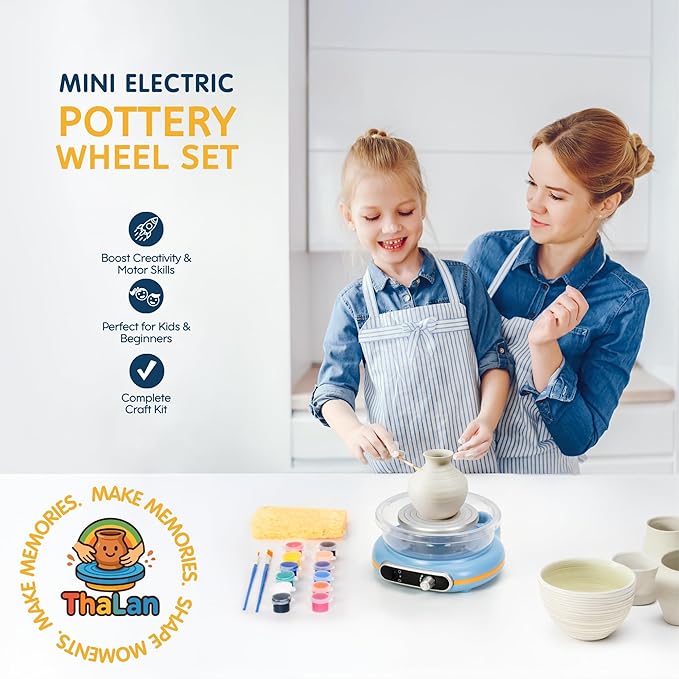 ThaLan Pottery Wheel for Kids, Mini Pottery Wheel Kit for Kids and Beginners, 4.7’’ Electric Pottery Wheel, Adjustable Speed, Low Noise, Precision Control, 8Pcs Pottery Tools, (Blue)