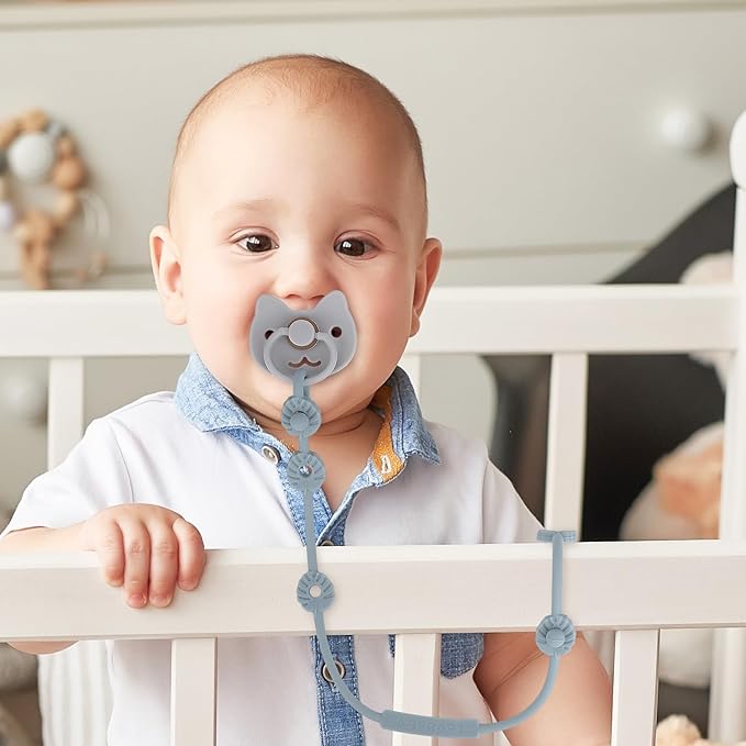 Toy Straps for Baby, Silicone Pacifier Clips, Silicone Adjustable Stretchable Pacifier Teether Straps for Strollers, High Chair, Cribs, Hanging Baskets, Car Seat, Shopping Trolley, BPA Free, 4 Pack