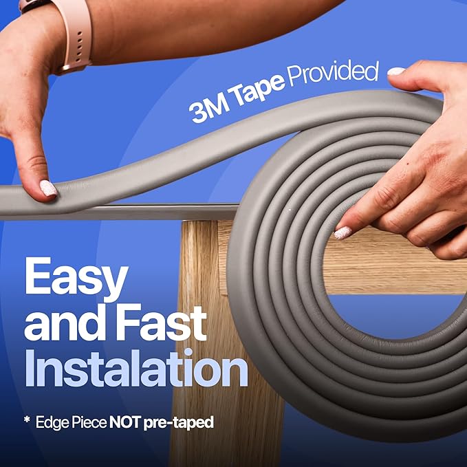 Sharp Edge & 16.2ft Furniture Safety Guards | Protective Foam Cushion | 15ft Bumper 4 Adhesive Childsafe Corners | Baby Child Proofing Foam Set and Safe for Table, Fireplace, Countertop | Gray