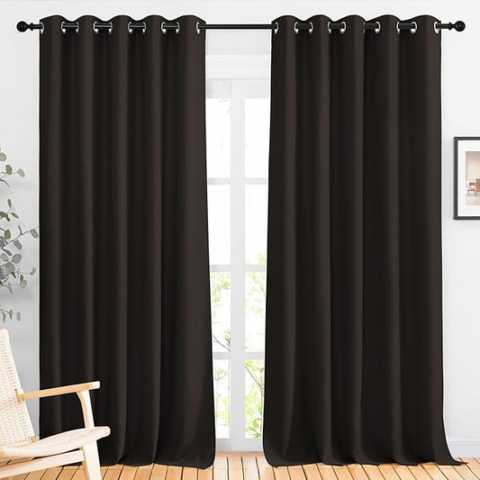 NICETOWN Room Darkening 118 inch Long Curtains, Grommet Thermal Drapes Weighted Room Divider Wide Window Treatments for Living Room, W66 x L118, Toffee Brown, 2 Panels