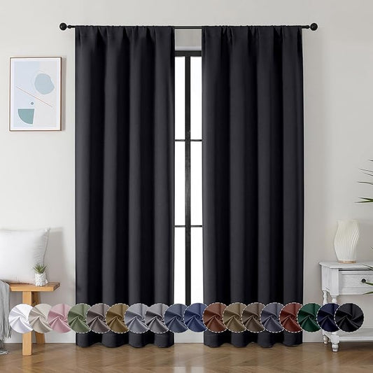 Simplebrand Ava Halloween Black Blackout Curtains for Bedroom, 2 Panels Set, 72 Inch Length, Privacy Thermal Insulated Rod Pocket Window Curtains for Patio French Door, W40 x L72 Inch