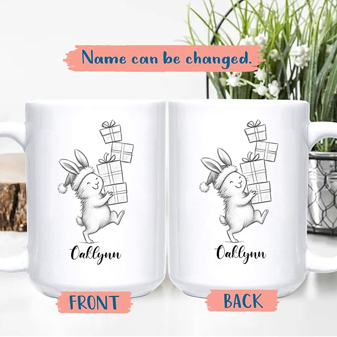 Rabbit Animal Coffee Cup Gift For Men Women Kids Children, Personalized Rabbit Lover Accent Teacup, Cute Rabbits White Coffee Mug 11 Oz 15 Oz, Custom Name Animal Rabbits Travel Mug Gift For Birthday