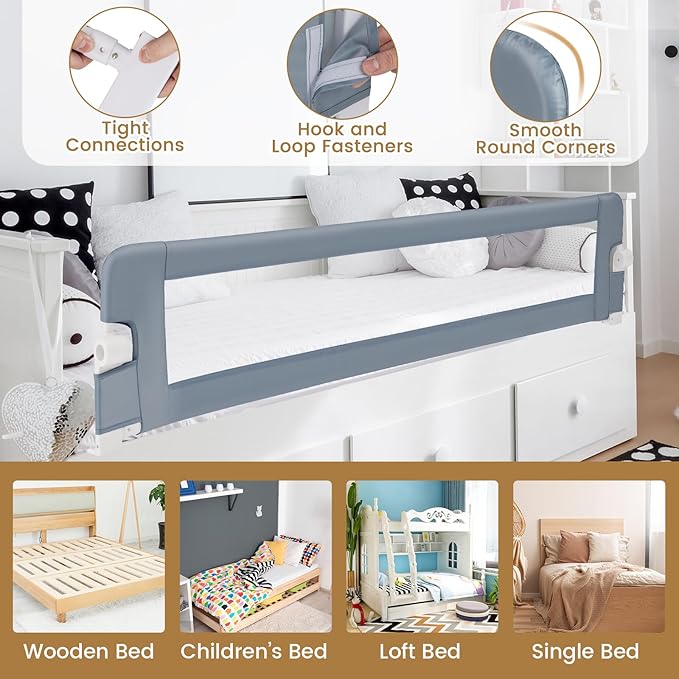 BABY JOY Bed Rails for Toddlers, Extra Long, Swing Down Safety Bed Guard for Convertible Crib, Folding Baby Bedrail for Kids Twin, Double, Full Size Queen & King Mattress (71", Light Gray)