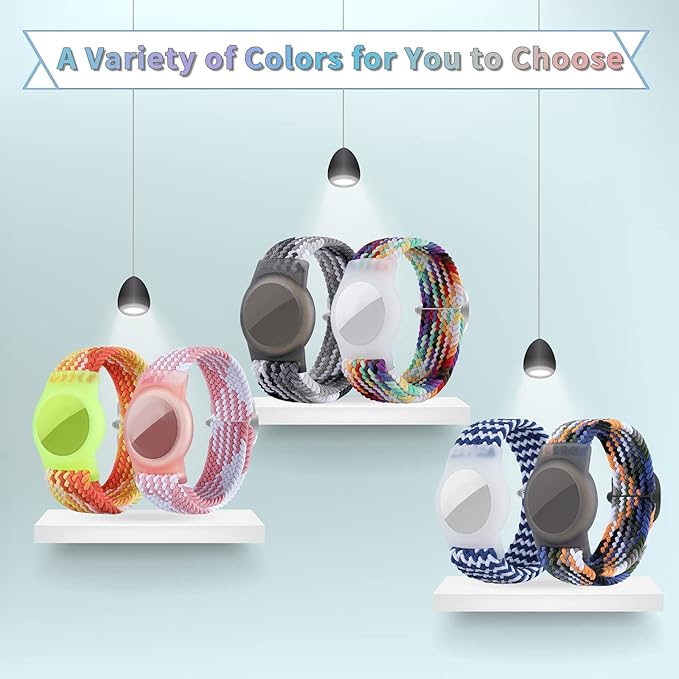 Kids Bracelet Compatible with AirTag, GPS Kid Tracker Holder Braided Wristband for Apple Air Tag, 2022 Upgraded Nylon Adjustable Anti Lost Airtag Watch Band for Kids Children Elders (White Pink)