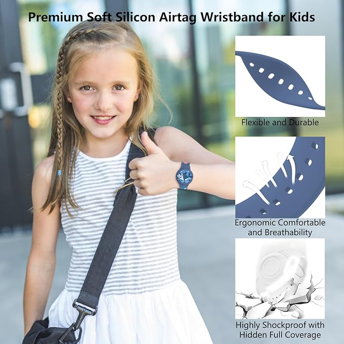 Waterproof Airtag Bracelet Kids,Cute Cartoon Silicone Hidden Airtag Wristband Kids,Anti-Lost Apple Airtag Holder Case for Toddler,Airtag Case Watch Band Tracker for Child-Blue Shark