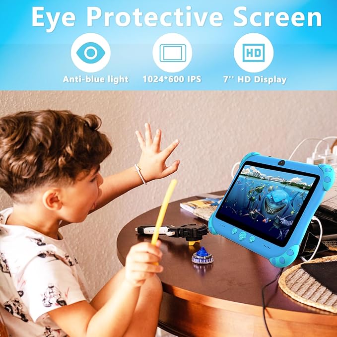 YINOCHE 7 inch Kids Tablet with Case, WiFi, Android Toddler Tablet, 32GB Storage, Dual Camera, Shockproof Case, Parental Control Tablets Support Netflix YouTube for Toddlers (Green)