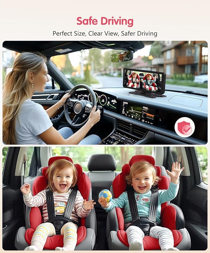 BM5PRO Double Car Camera for 2 Baby，7.2" 1080P Split Screen with IR Night Vision, Real-Time Monitoring Baby Car Camera,Easy Install, Family Travel Companion for Kids & Pets