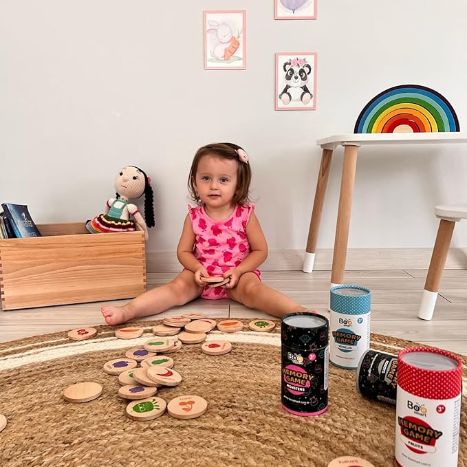 bee smart Wooden Memory Game - Matching Memory Game for Kids 3 and Up, 16Pcs | Educational Toy for Preschool Toddlers Board Games (Vehicles)