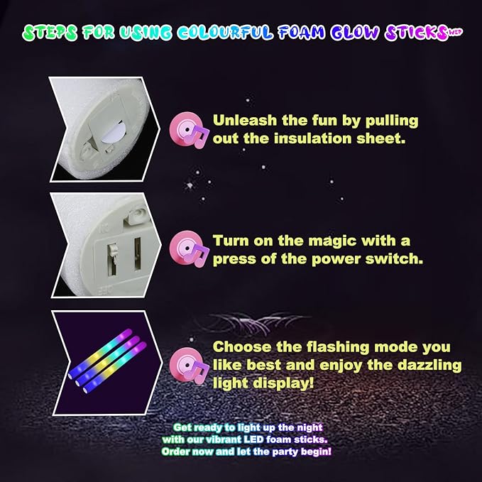 48-Count Foam Glow Sticks Party Pack - 4 Colors, Steady Bright Light Up Sticks for Weddings, Birthdays, Christmas, Halloween | Foam Glow Sticks Bulk Reusable, 6-Hr Glow, Eco-Friendly Foam