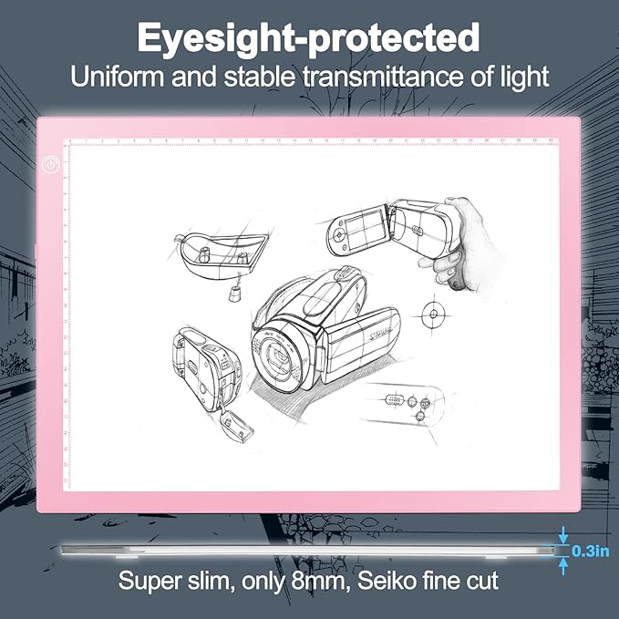 LitEnergy Rechargeable Battery Powered Light Tracing Box, Ultra-Thin Adjustable USB Power Artcraft LED Trace Light Pad Size A4 for Drawing, Streaming, Sketching, Animation, Stenciling (Pink)