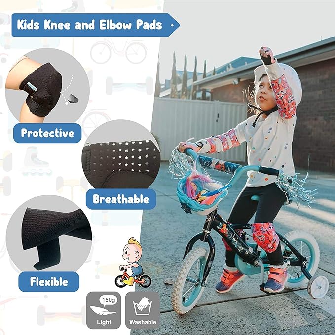 Soft-Style Kids Knee and Elbow Pads with Bike Gloves, Flexible Impact-Resistant Gear for Ages 2-11, Designed for Balance Bikes, Roller-Skating, and Skateboarding