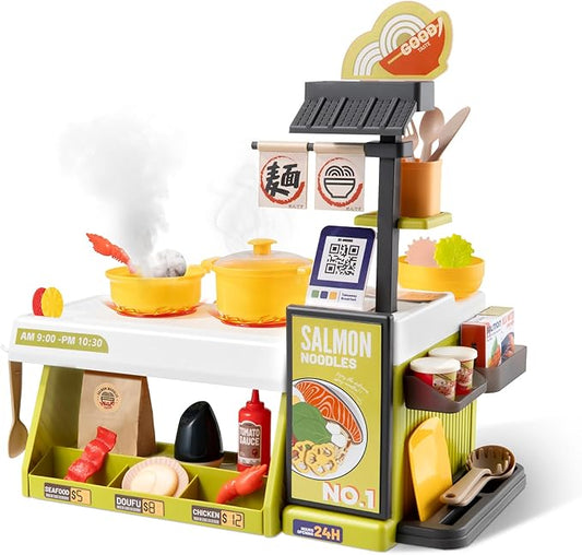 Kids Kitchen Food PlaySet - Simulated Seafood Fast Food Restaurant Toy with Cash Register, Includes Color-Changing Food Sound and Light Effects, Suitable Birthday Gift for Boys and Girls Aged 3-5
