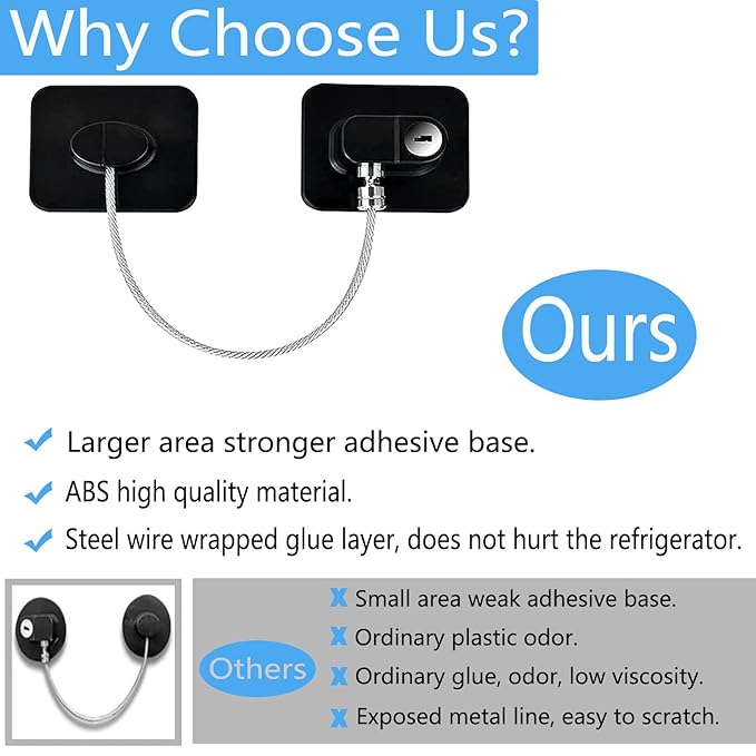 YEYA Upgraded Refrigerator Locks for Adults, Drawer Lock with Key, Cabinet Lock for Baby Proofing 2 Pack Black