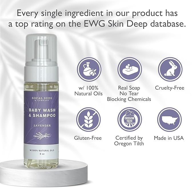 SoCal Suds & Company 2-in-1 Organic Foaming Shampoo & Body Wash - Gentle Botanical Baby Wash for Sensitive Skin Bath - Nourishing Soothing Castile Soap - Lavender, 6 oz (Pack of 1)