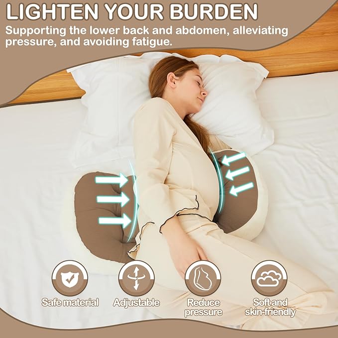 Pregnancy Pillow for Sleeping, Maternity Pillow, Faux Fur Luxury Maternity Pillow Support for Back, Legs, Belly, HIPS,Brown