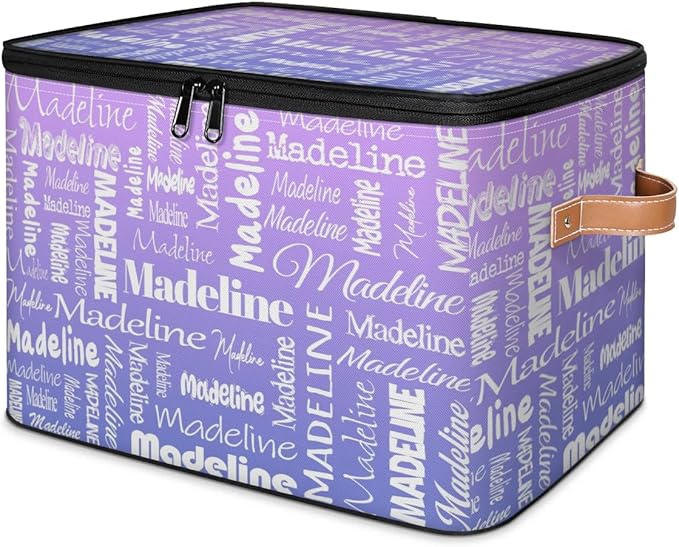 Custom Storage Basket with Name, Personalized Storage Bins with Zipper Lid, Foldable Fabric Storage Box Large capacity with Handle Purple