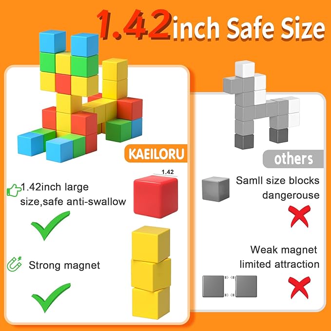 Magnetic Blocks for Toddlers Toys,1.42 Inch Building Blocks Toys for 3 4 5 6 7 8+Years Old Boys Girls, Magnetic Cubes for Kids STEM Montessori Toy Educational Sensory Magnet Toy for Kids Age 1-3 3-5